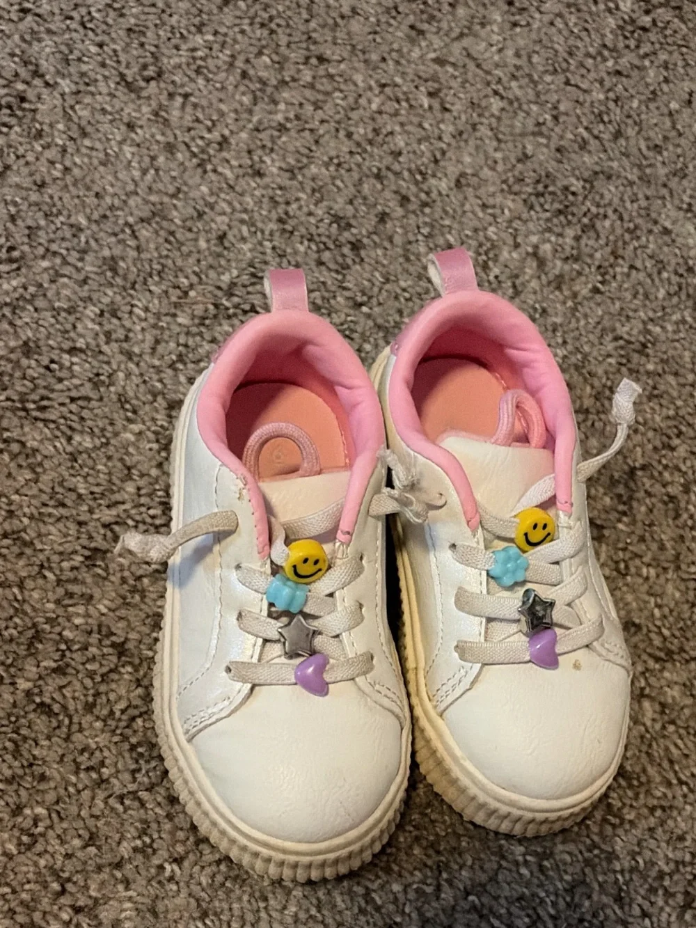 Kids White and Pink Casual Sneakers with Decorative Charms